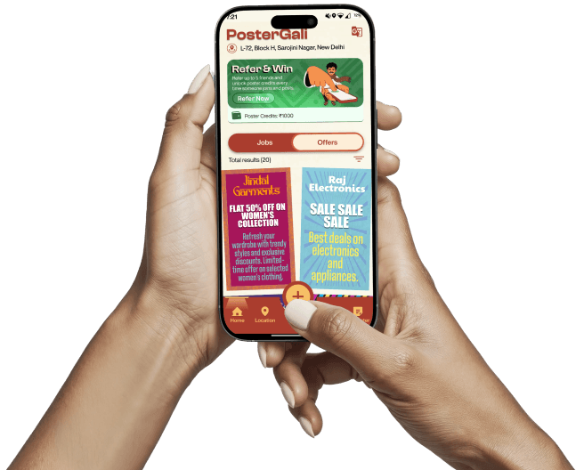 Hands holding a PosterGali phone